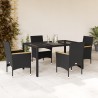 Ensemble à manger de jardin et coussins 5 pcs noir rotin verre 