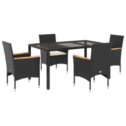 Ensemble à manger de jardin et coussins 5 pcs noir rotin verre 