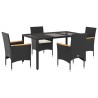 Ensemble à manger de jardin et coussins 5 pcs noir rotin verre 