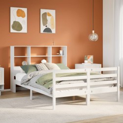 Lit bibliothèque sans matelas blanc 120x200 cm bois pin massif 