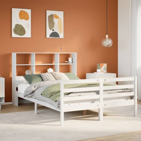 Lit bibliothèque sans matelas blanc 120x200 cm bois pin massif 