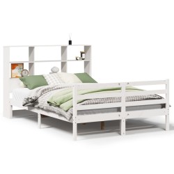 Lit bibliothèque sans matelas blanc 120x200 cm bois pin massif 