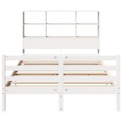 Lit bibliothèque sans matelas blanc 120x200 cm bois pin massif 