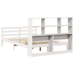 Lit bibliothèque sans matelas blanc 120x200 cm bois pin massif 