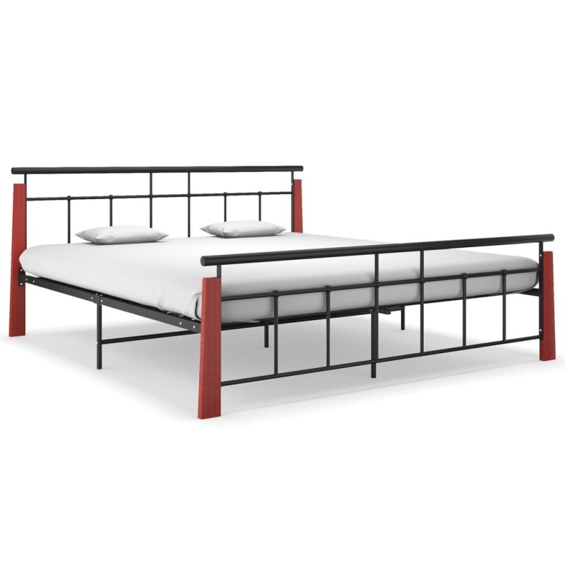Cadre de lit sans matelas métal bois de chêne massif 180x200 cm Cadre de lit sans matelas métal bois de chêne massif 180x200 cm