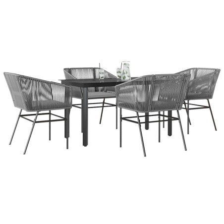 Ensemble à manger jardin coussins 5 pcs gris poly rotin verre 