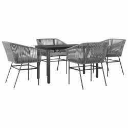 Ensemble à manger jardin coussins 5 pcs gris poly rotin verre 