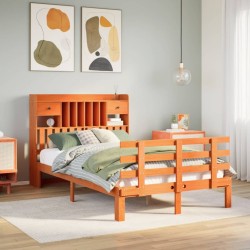 Lit bibliothèque sans matelas cire marron 120x200 cm pin massif 