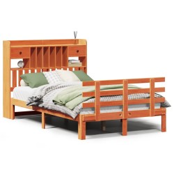 Lit bibliothèque sans matelas cire marron 120x200 cm pin massif 