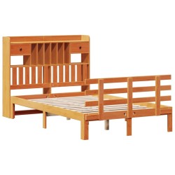 Lit bibliothèque sans matelas cire marron 120x200 cm pin massif 