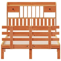 Lit bibliothèque sans matelas cire marron 120x200 cm pin massif 