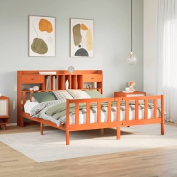 Lit bibliothèque sans matelas cire marron 200x200 cm pin massif 