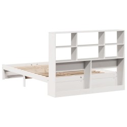 Lit bibliothèque sans matelas blanc 135x190 cm bois pin massif 