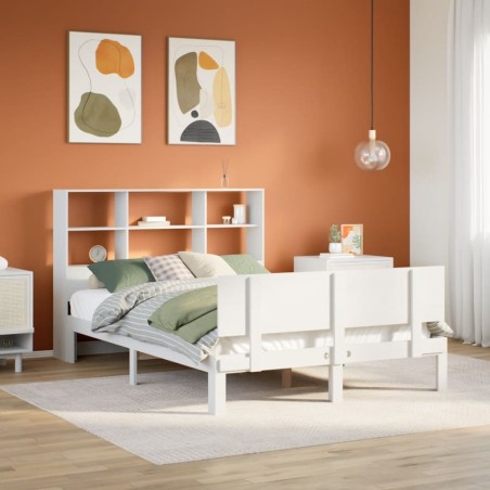 Lit bibliothèque sans matelas blanc 140x200 cm bois pin massif 