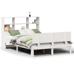 Lit bibliothèque sans matelas blanc 140x200 cm bois pin massif 
