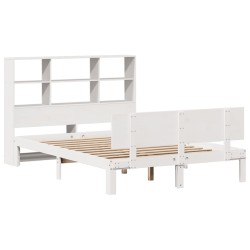 Lit bibliothèque sans matelas blanc 140x200 cm bois pin massif 