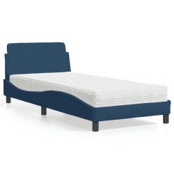 Lit avec matelas bleu 90x190 cm tissu 