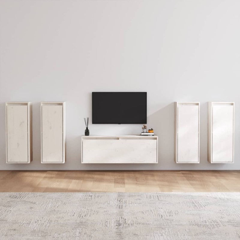 Meubles TV 5 pcs Blanc Bois massif de pin Meubles TV 5 pcs Blanc Bois massif de pin
