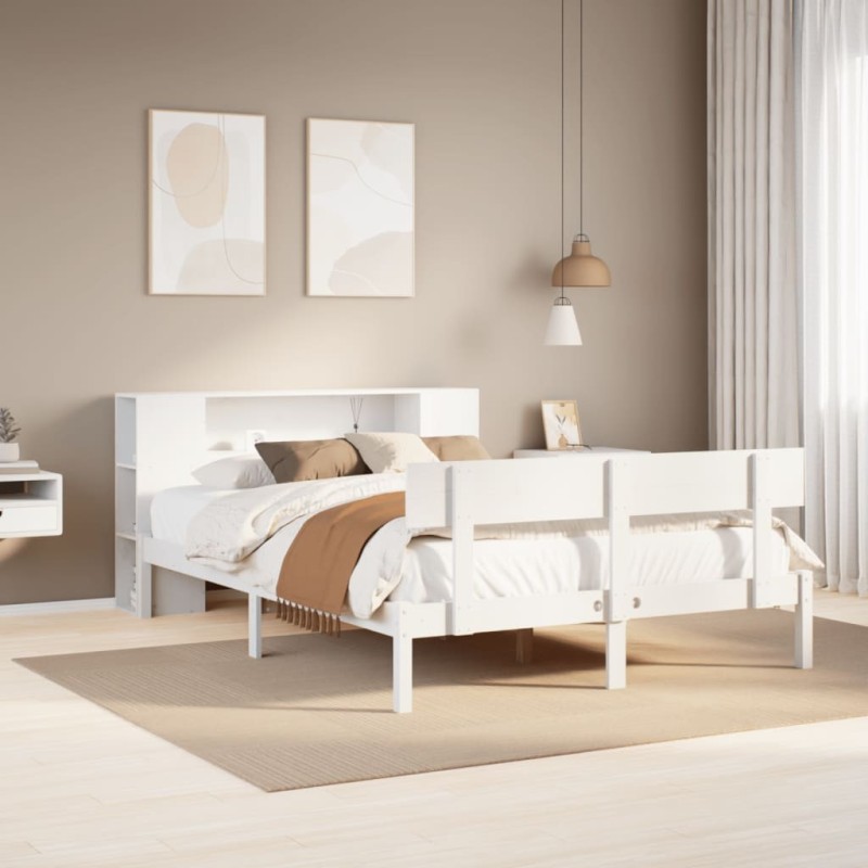 Lit bibliothèque sans matelas blanc 120x190 cm bois pin massif 