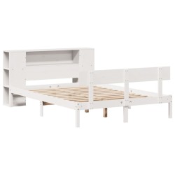 Lit bibliothèque sans matelas blanc 120x190 cm bois pin massif 