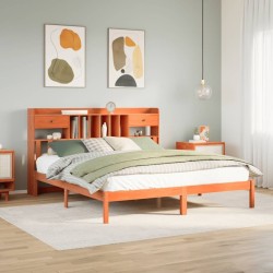 Lit bibliothèque sans matelas cire marron 200x200 cm pin massif 