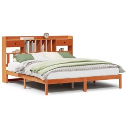Lit bibliothèque sans matelas cire marron 200x200 cm pin massif 