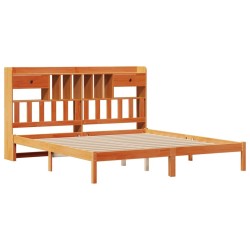 Lit bibliothèque sans matelas cire marron 200x200 cm pin massif 