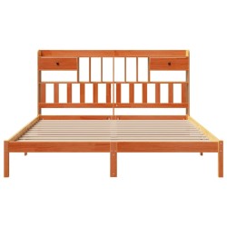 Lit bibliothèque sans matelas cire marron 200x200 cm pin massif 