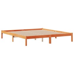 Lit bibliothèque sans matelas cire marron 200x200 cm pin massif 