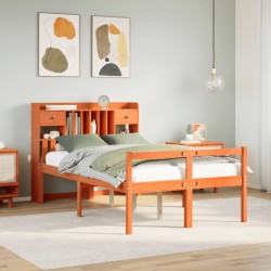 Lit bibliothèque sans matelas cire marron 120x200 cm pin massif 