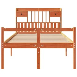 Lit bibliothèque sans matelas cire marron 120x200 cm pin massif 