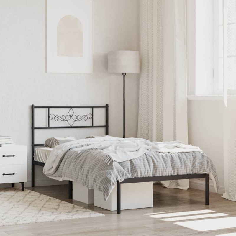 Cadre de lit métal sans matelas avec tête de lit noir 90x190 cm 