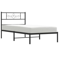 Cadre de lit métal sans matelas avec tête de lit noir 90x190 cm 