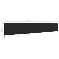 Paravent 5 panneaux Tissu 600 x 120 cm Noir 