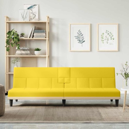 Canapé-lit avec porte-gobelets jaune clair tissu 