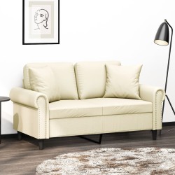 Canapé 2 places avec oreillers crème 120 cm similicuir 