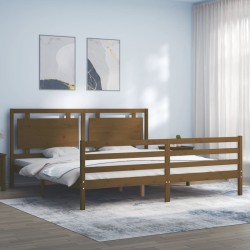 Cadre de lit sans matelas marron miel 200x200 cm bois massif 