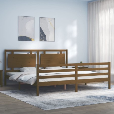 Cadre de lit sans matelas marron miel 200x200 cm bois massif 