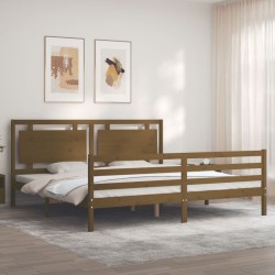 Cadre de lit sans matelas marron miel 200x200 cm bois massif 
