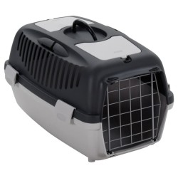 Cage de transport animaux de compagnie gris noir 55x36x35 cm PP 
