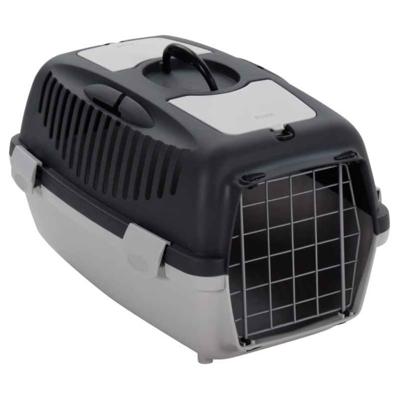 Cage de transport animaux de compagnie gris noir 55x36x35 cm PP 