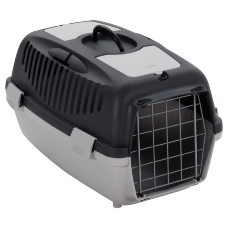 Cage de transport animaux de compagnie gris noir 55x36x35 cm PP 