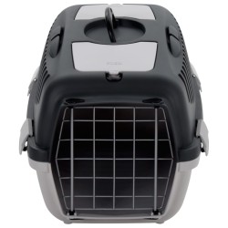 Cage de transport animaux de compagnie gris noir 55x36x35 cm PP 
