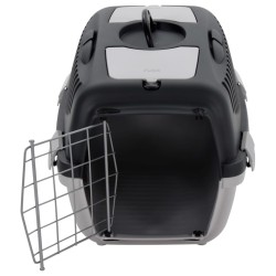 Cage de transport animaux de compagnie gris noir 55x36x35 cm PP 