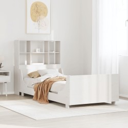 Lit bibliothèque sans matelas blanc 90x200 cm bois massif 