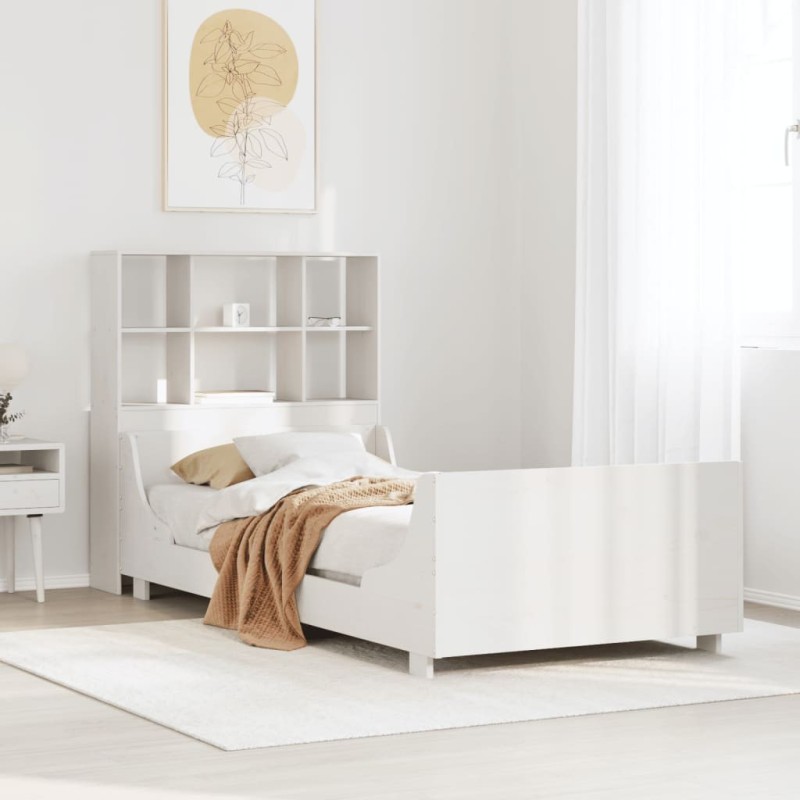 Lit bibliothèque sans matelas blanc 90x200 cm bois massif 