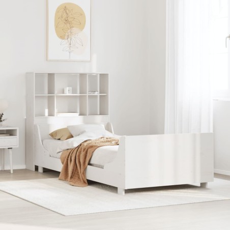 Lit bibliothèque sans matelas blanc 90x200 cm bois massif 