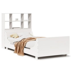 Lit bibliothèque sans matelas blanc 90x200 cm bois massif 