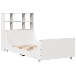 Lit bibliothèque sans matelas blanc 90x200 cm bois massif 