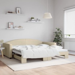 Lit de jour avec lit gigogne crème 100x200 cm tissu 